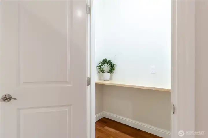 Walk-in Kitchen Pantry with new butcher block shelf