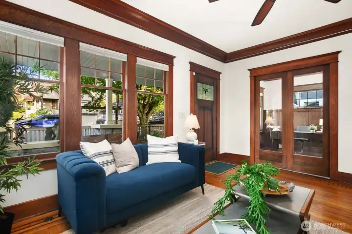 Located off the entry is the 6th bedroom or home office with sliding French Doors.