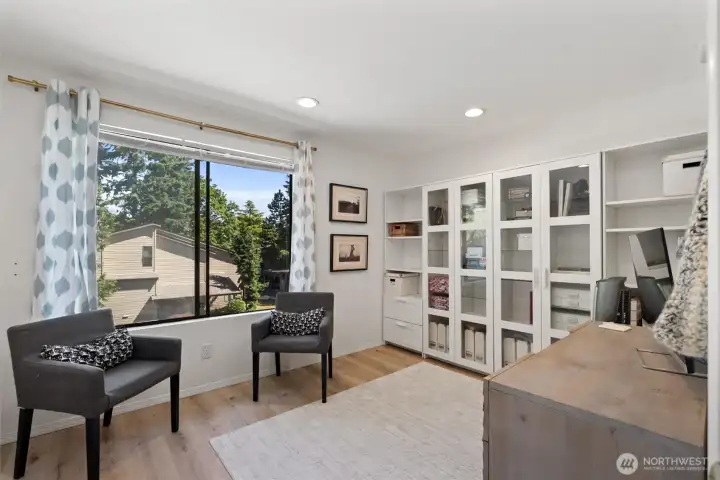 Bright and spacious second bedroom, currently being used as an office.