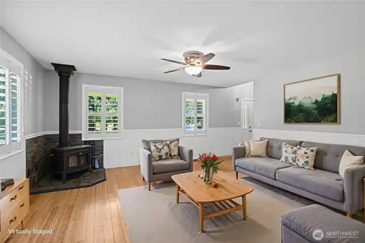 Living room with wood stove