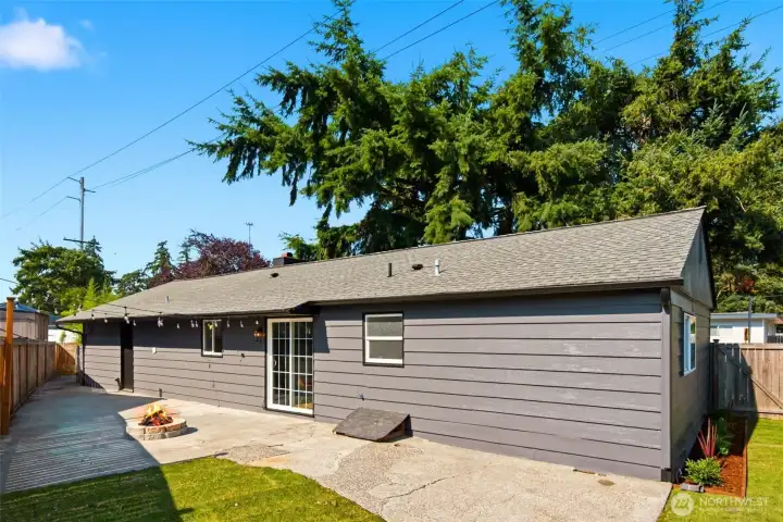 Backyard patio accessed through slider off dining room. Backyard patio accessed through slider off dining room.