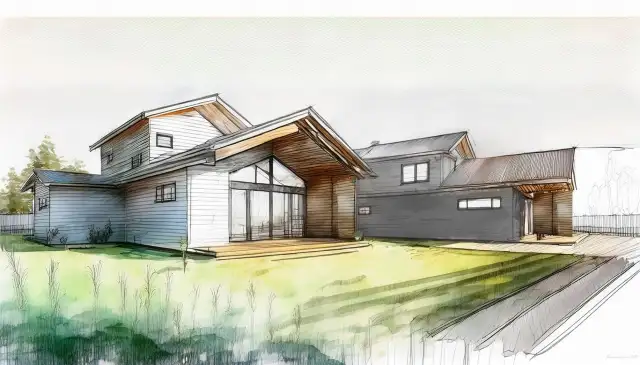 This is an artists rendering showing the back elevation of the home.