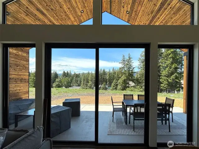 Looking out onto the covered patio. This photo is of the model home.