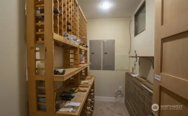 Wine room with window from stairs