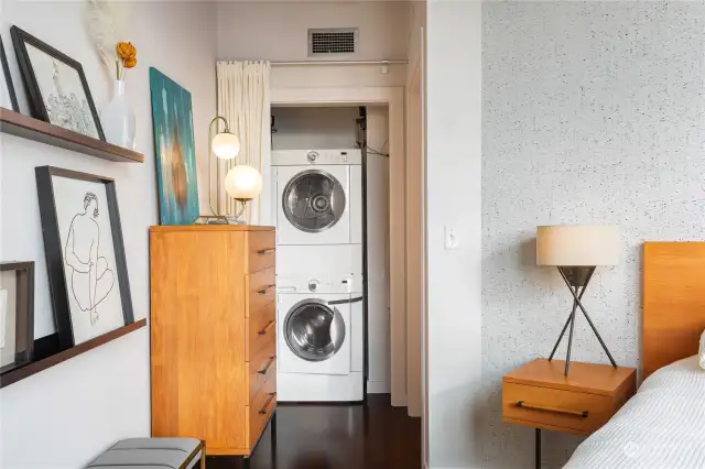 Speaking of tuned...to the right of the washer/dryer is an automated home water shut-off valve for peace-of-mind when traveling (leak sensors at ever water source in the home).