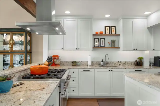 Luxury range and vent hood.