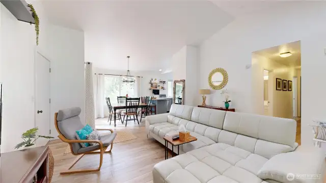 The skylight and lofted ceilings make this a bright and inviting space