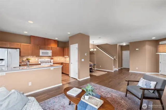 Open concept living room. Great for hosting guest, or being able to continue watching your show while cooking.