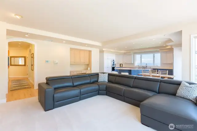 Open, light-filled space; view from the fireplace area