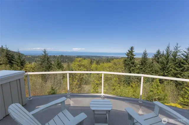 One of many outdoor rooms, all with excellent views of the Straits and Canada