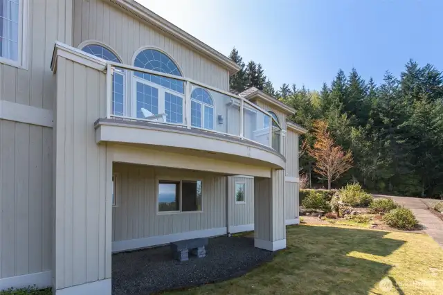 The balcony off the main level; note the covered patio underneath