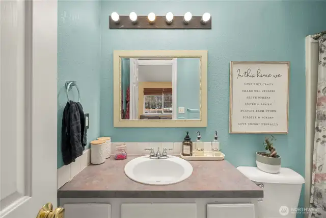 A pretty primary ensuite bath.