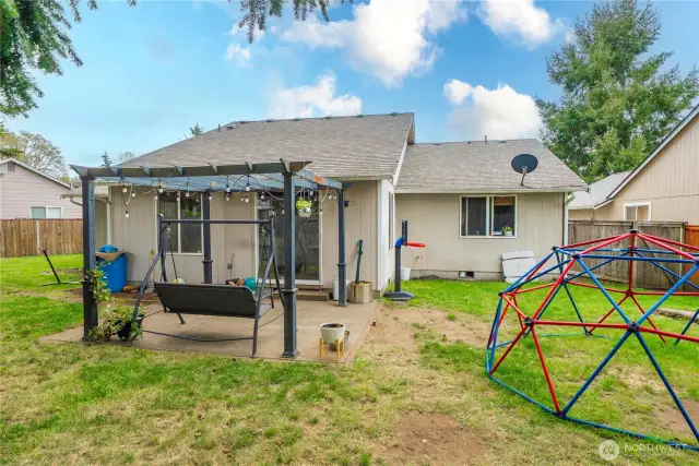 Good size patio will hold BBQ grill and outdoor furniture.