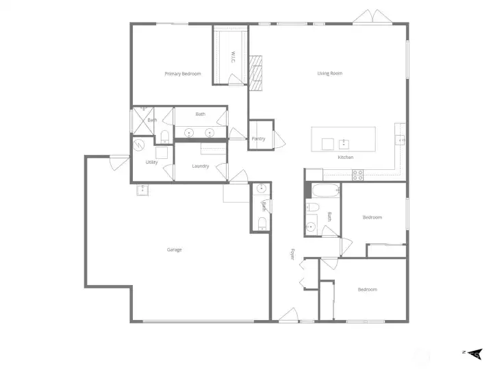 Floor Plan with Large Garage & Open Concept Living.