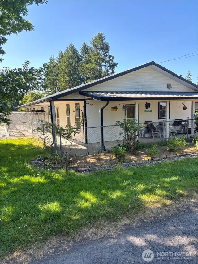 DADU, front view of home with covered patio