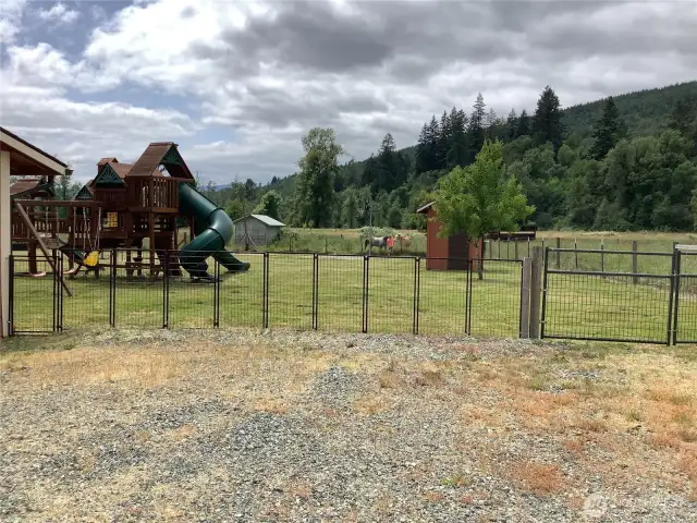 Large play toy stays along w/ merry go round