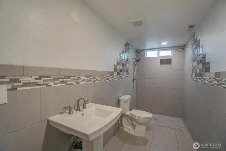Lower Level bathroom with roll in shower