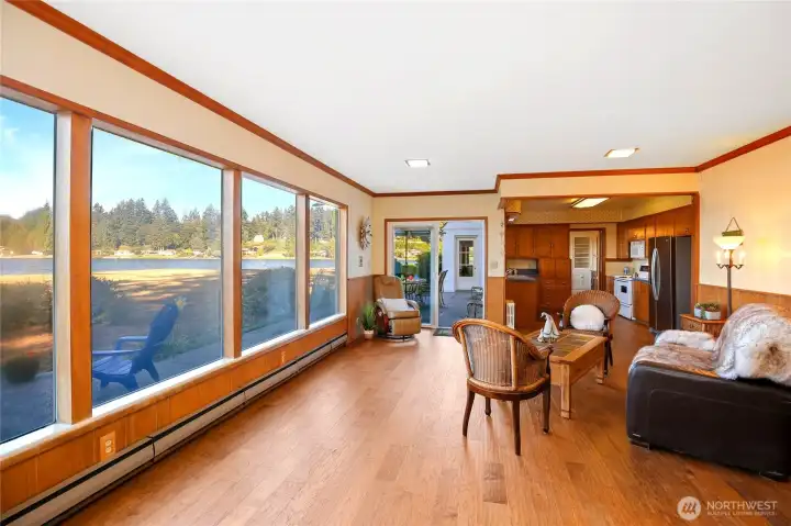 New engineered hardwood floors in the kitchen and family room. New engineered hardwood floors in the kitchen and family room.