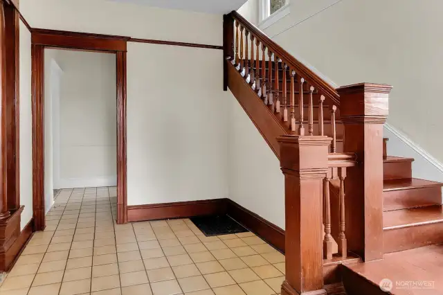 Period details in the welcoming foyer