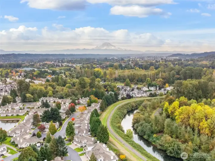 Just steps away from the River walk along the Green River. Located in the Kent Valley.