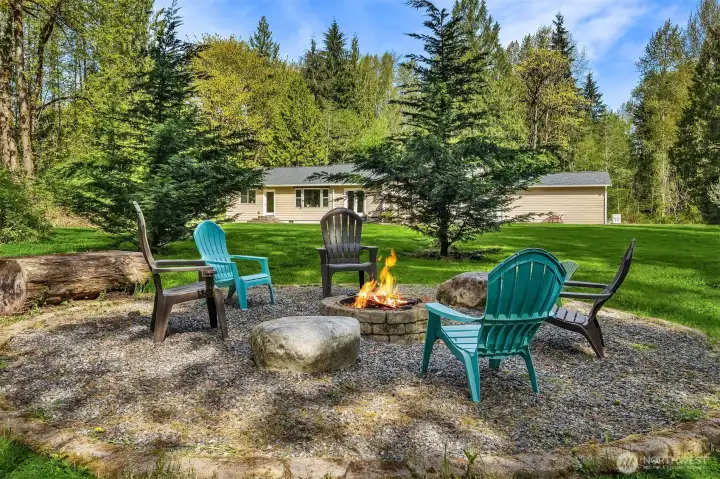 One of the fireplaces overlooking the creek.