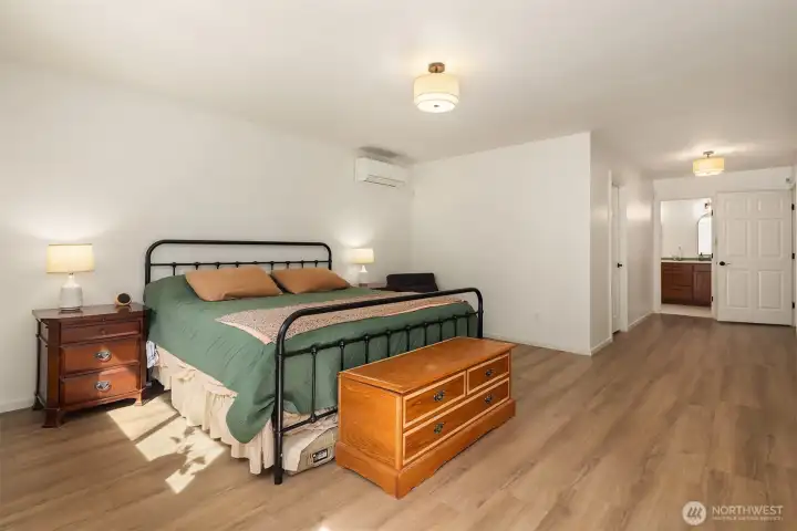 Primary Master located on one side the home and the additional 3 bedrooms are on the other side.