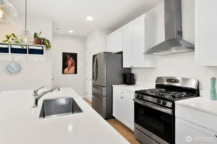 Ample kitchen space with pantry and modern appliances. Ample kitchen space with pantry and modern appliances.