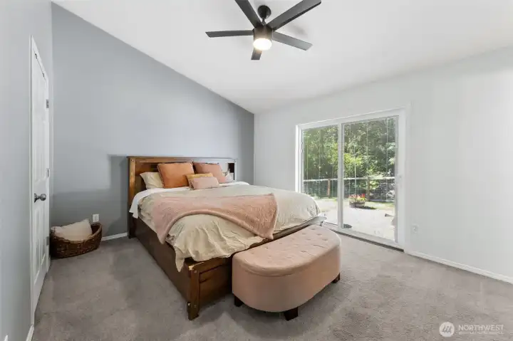 Primary with walk in closet, slider to back yard space Primary with walk in closet, slider to back yard space