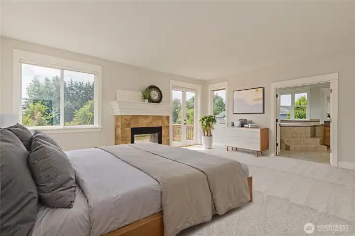 Serene primary bedroom suite with a large walk-in closet and a spa-like private bathroom.