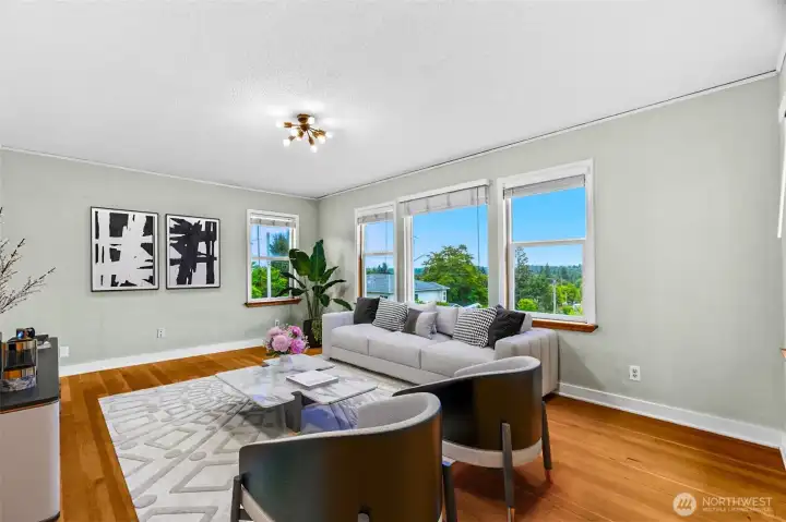Living room with views of the Black Hills and Mount St. Helens