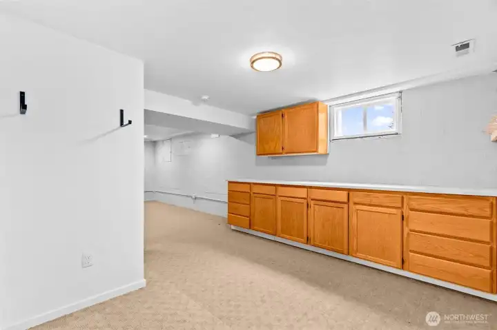 Additional storage and counter space in the basement