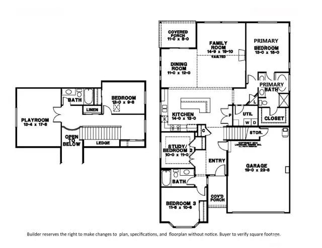 Builder reserves the right to make changes to plan, specifications, and floorplan without notice. Buyer to verify square footage.