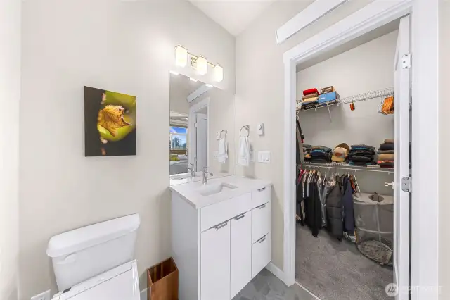 Primary bathroom with walk-in closet