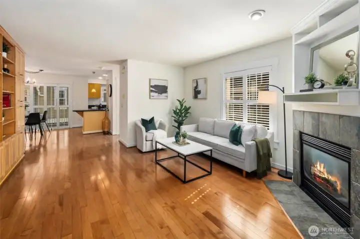 The private entry sits up above the street as you enter into the second floor great room.