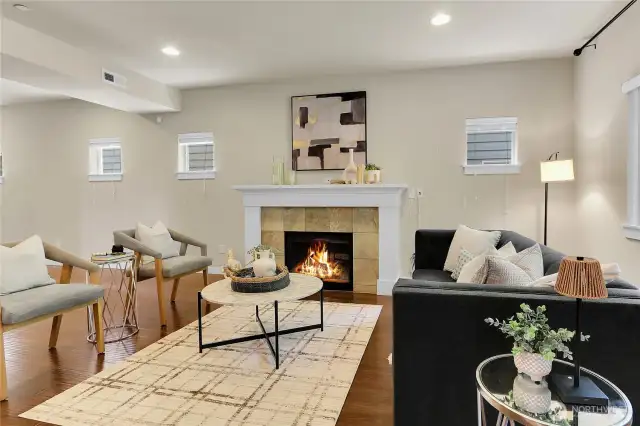 Extra high ceilings with recessed lighting on the main level.