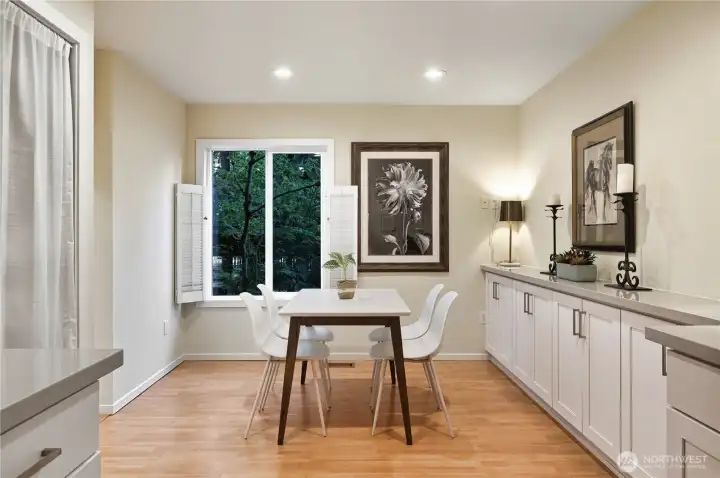 Dining nook in kitchen is the perfect place for your morning coffee, spot of lunch or informal dinner.