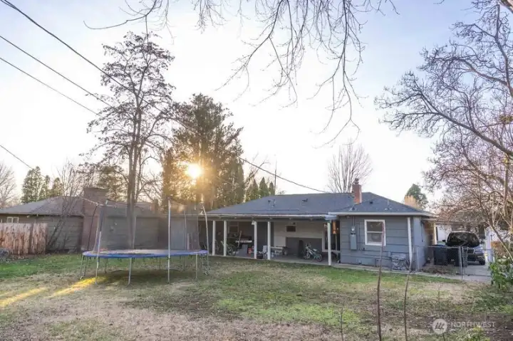Large back yard with covered porch