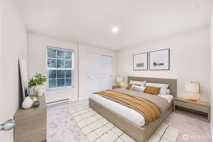 Unit #1 - Bedroom 2 of 2. Virtual stage.