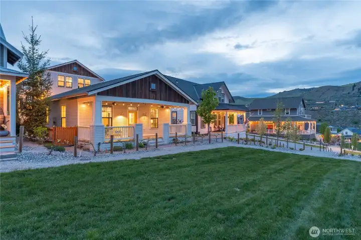 Twilight view of home from Vineyard Park.