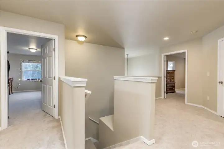Spacious upstairs landing connects to all the bedrooms, bonus room and hall bath