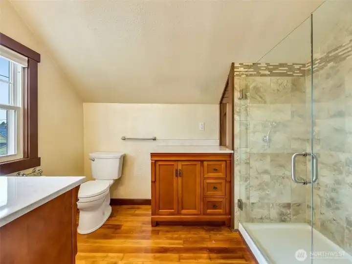 Bathroom detail with classic finishes and natural light
