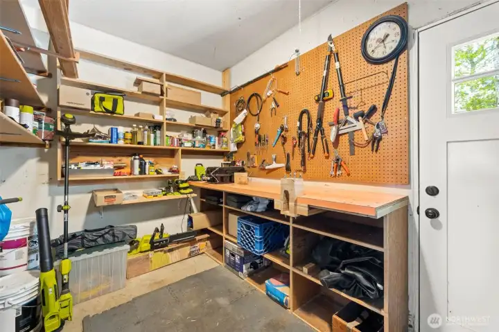 Workshop space in the one-car garage.