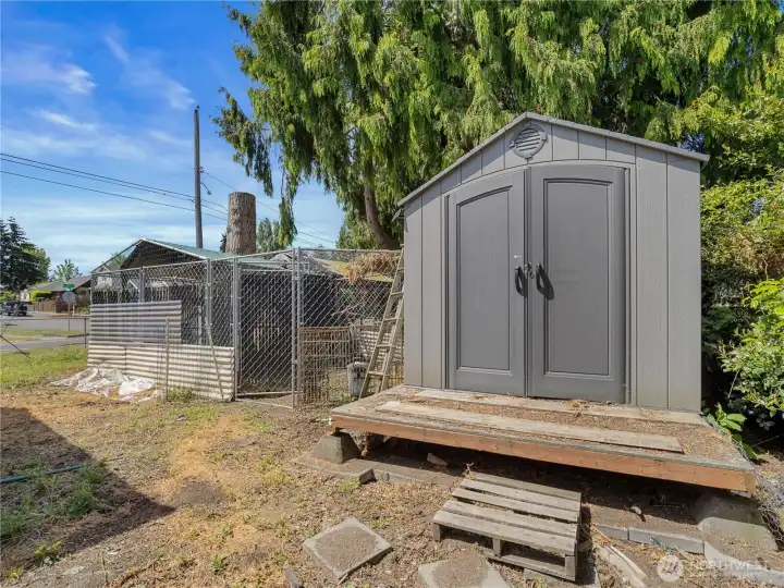 The shed and chicken coop. The shed and chicken coop.