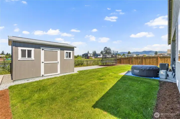 Leveled yard with full irrigation system and large storage shed