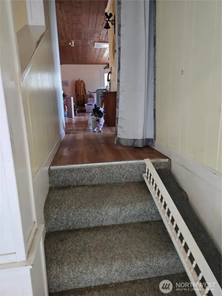 Walk up four stairs to get to main floor