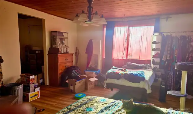 Large living room, front door to the left in the pic, newer windows, updated lpv flooring.