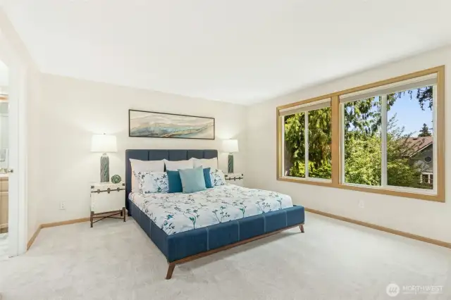 Oversized primary bedroom. Note the new carpet throughout.