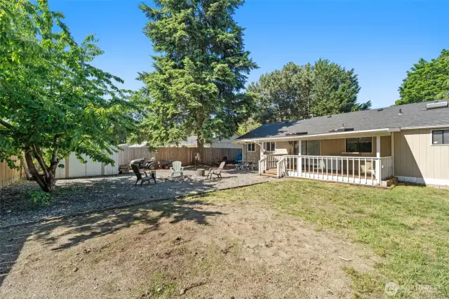 Covered back deck and Fire pit area