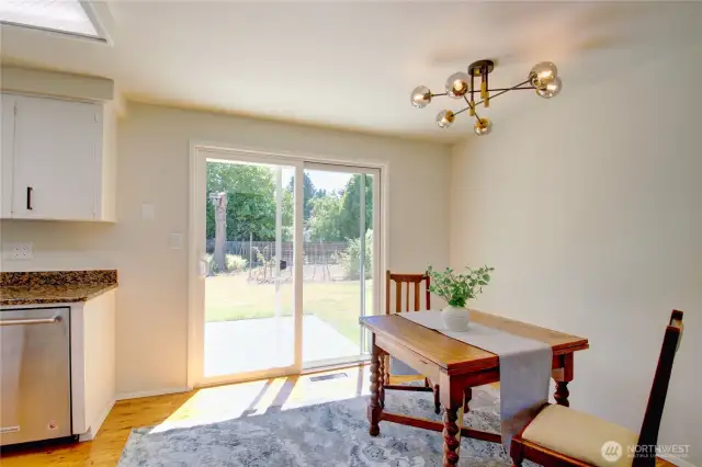 Slider off of kitchen to access a wonderful backyard.  Garden space, fruit trees, private well for irrigation.