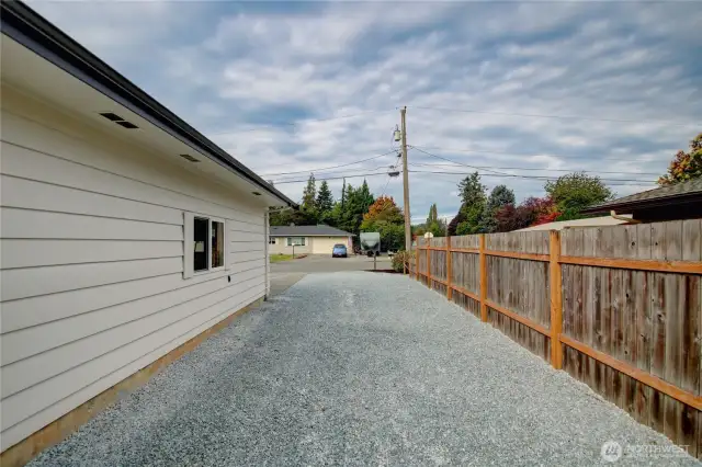 Extra parking on the east side of the garage.